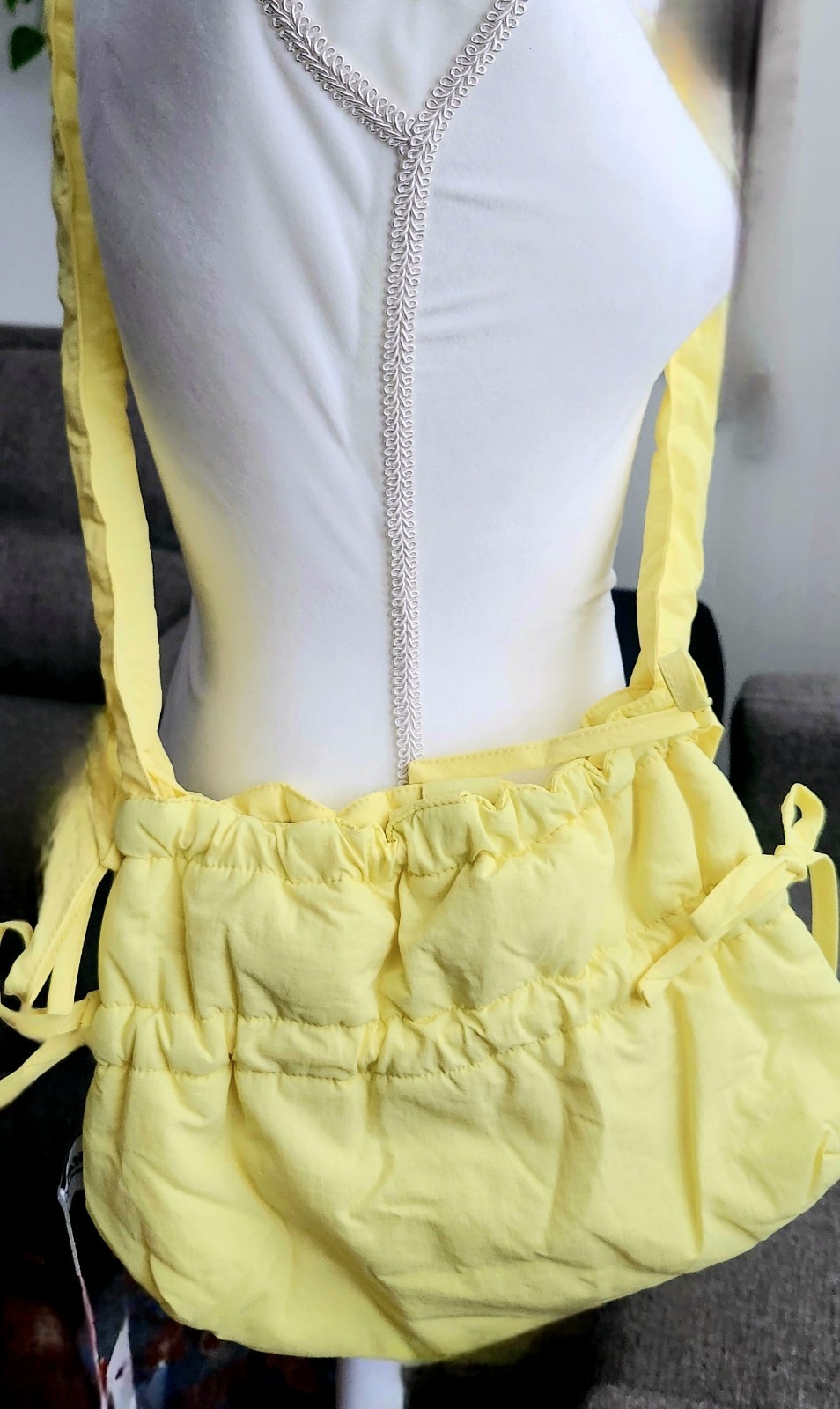 Yellow Nylon Puffer Crossbody Bag