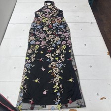Lulus Dress Womens XL Multicolor Floral Halter Mesh Embroidered Maxi Gown Formal