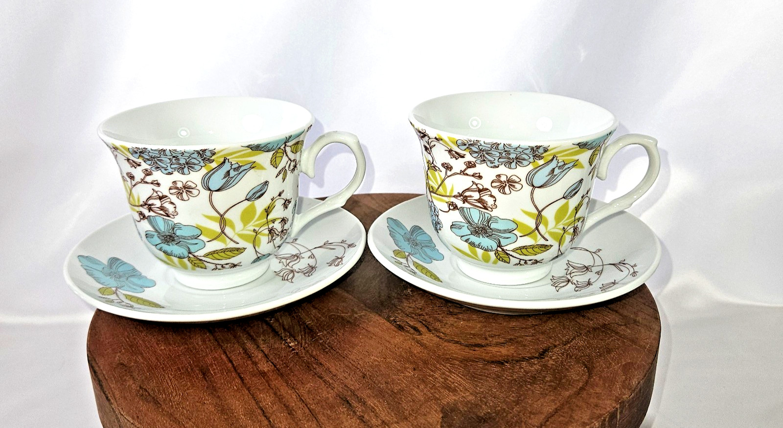 Coffee Cup Saucers Set Floral Set Of 2