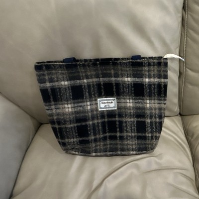 Thirty-One Women's Plaid Tote Bag Blue/Gray/Black, Lined, Double Handles