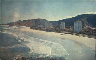 Santos Sao Paulo Brazil beautiful beach mountain hotels unused vintage postcard