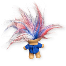 VINTAGE Russ Troll Doll Red White Blue Hair All American Shirt USA Patriotic