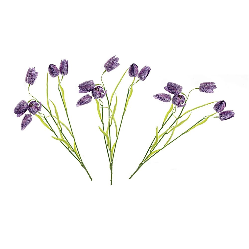 Bundle of 3 Artificial Fritillaria or Snakes Head Fritillary Stems 63cm Purple