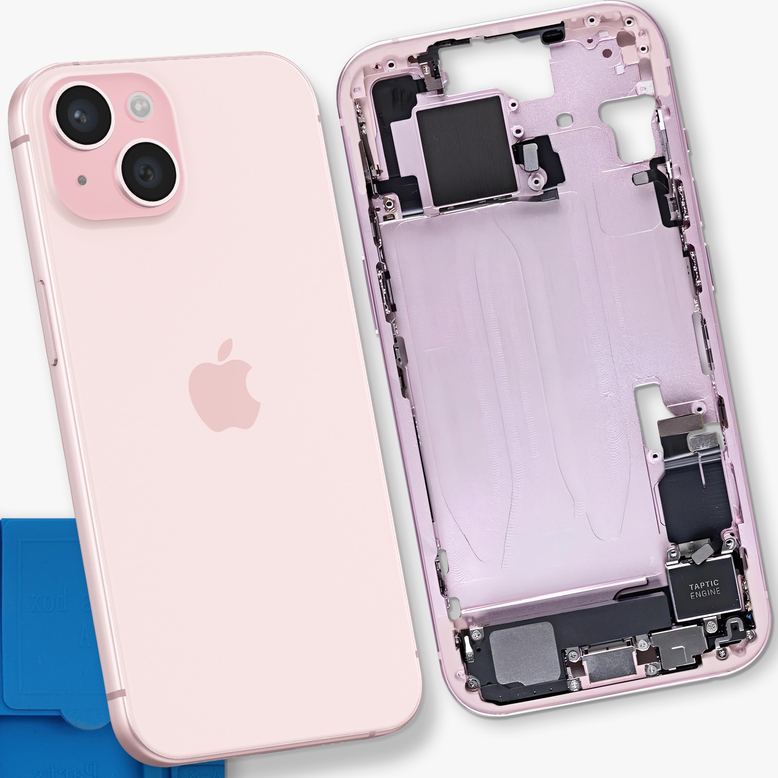 Coque centrale iPhone 15 rose Clappio ajustee