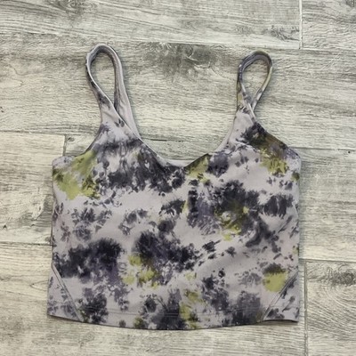 Lululemon Align Tank Cropped Top Size 4 Gray Tie Dye Built-in-Bra *Missing Pads*