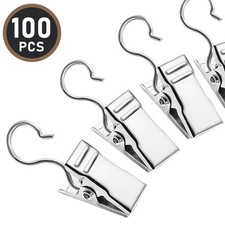 100 Pack Silver Hanging Clips Camper Awning Lights Curtain Photo Display Hooks