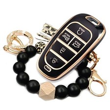 for Hyundai Key Fob Cover with Bracelet Holder, Key Fob 5 Buttons Black