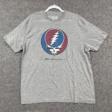 Grateful Dead Shirt Mens XL Gray Steal Your Face Graphic Liquid Blue Band Rock