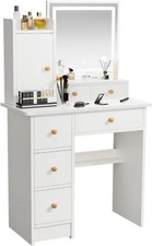 Zenkihome Dressing Table Vanity Desk Square Mirror and Lights 80cm White Boxed