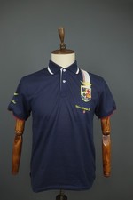 Polo Popover Aeronautica Militare in cotone navy con colletto e logo ricamato