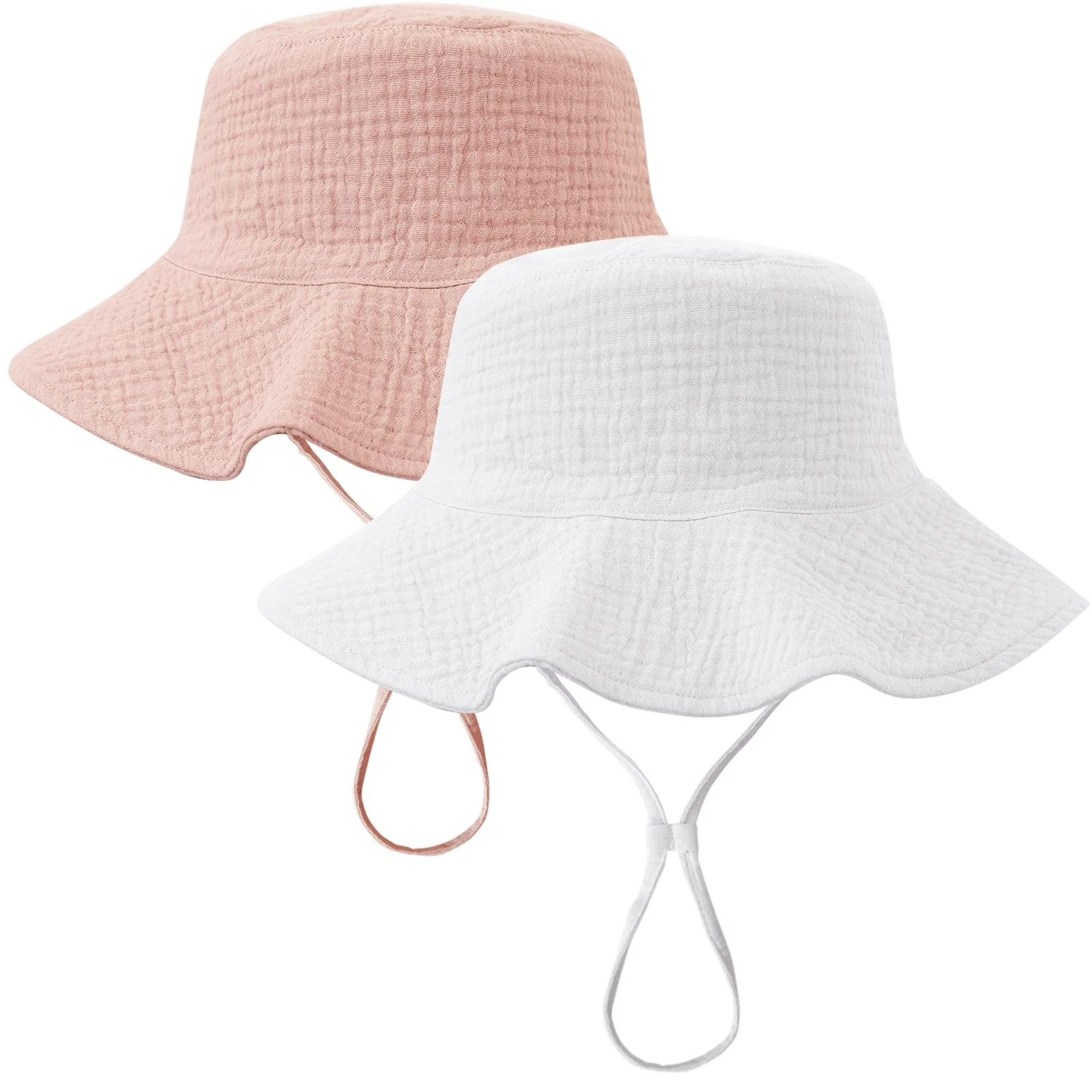 Konssy 2 Pack Muslin Baby Sun Hat UPF 50+ 0-6 Months, Pink-white