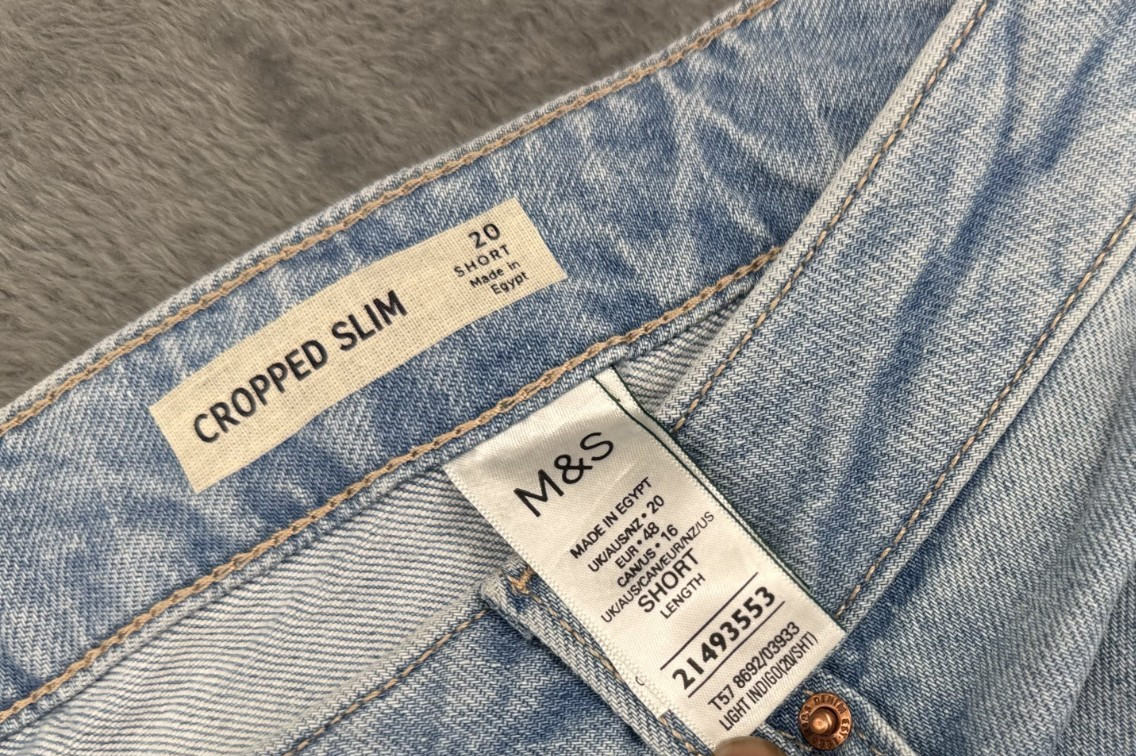 M&S Collection Cropped Slim Jeans UK 20 Short Light Indigo Blue Stretch Denim image 9