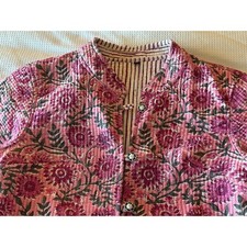     Reversible Floral Block Print Kantha Jacket   Size Small