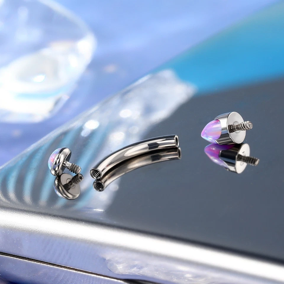 Perno de ceja de ópalo cónico titanio 16G hélice cartílago lóbulo daith piercing joyería Foto 4 de 4