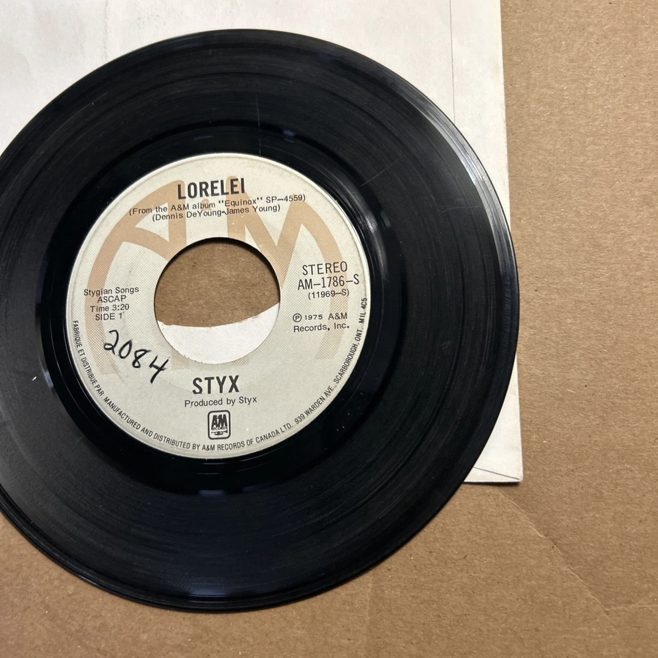Styx Sticks Lorelei/Midnight Ride 1975 A&M Records 45 - Image 2 of 4