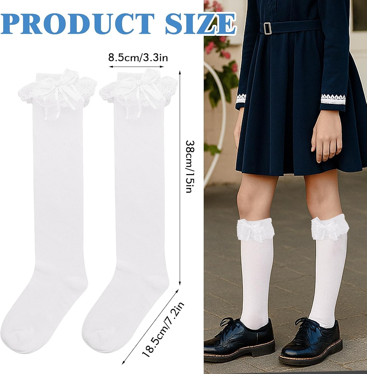 Lusofie Lace Knee High Socks Cute White For Women Girl with... 