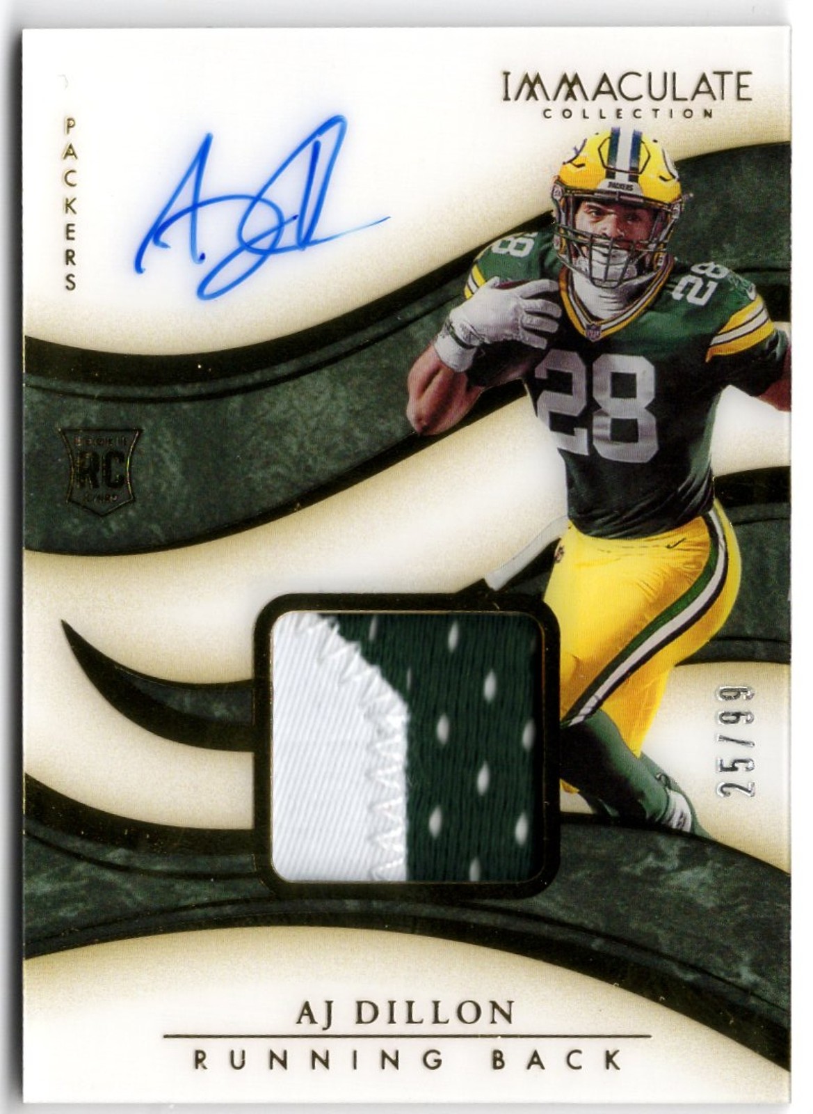 2020 Panini Immaculate AJ Dillon /99 #122 Auto Relic RC RPA Green Bay Packers