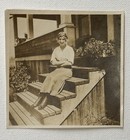 Antique Snapshot Photo Lovey Young Woman Posing On Porch Steps