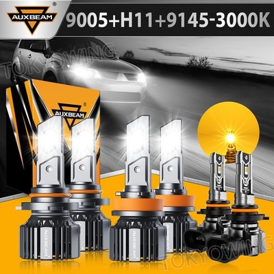 AUXBEAM 9005+H11+9145/H10 25000LM LED Headlight & Fog Bulbs White/Yellow Canbus