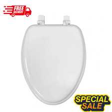 Mainstays White Elongated Toilet Seat with Rice Husk Compression,Molded Wood Mat