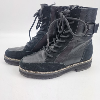 River Island Damen-Schnürstiefeletten schwarz Echtleder Reißverschluss UK