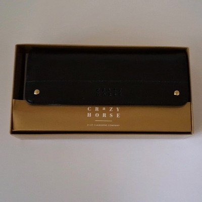 Crazy Horse Women's Black Solid Wallet with Logo & Snap Accent