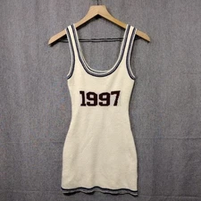 Musera Number Print Knit Tank Dress Womens S Cream Preppy Academia Cheer Leader