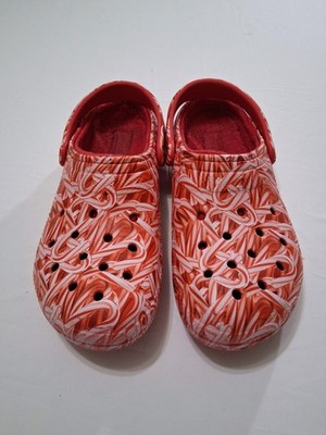 Crocs Classic Graphic Clogs Red White Print Slip On Unisex Size 11
