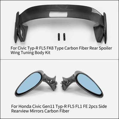 For Civic Typ-R FL5 Rear Spoiler Wing Tuning /Side Rearview Mirrors Carbon