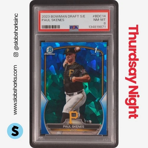2023 BOWMAN DRAFT SAPPHIRE #BDC-14 PAUL SKENES CHROME 1ST PROSPECT PSA 8