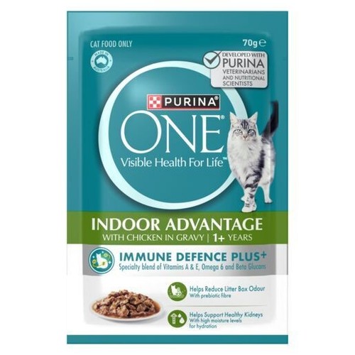 Purina One Adult 1+ Indoor Advantage Wet Cat Food with Chicken in Gravy 12 x 70g - Picture 1 of 2