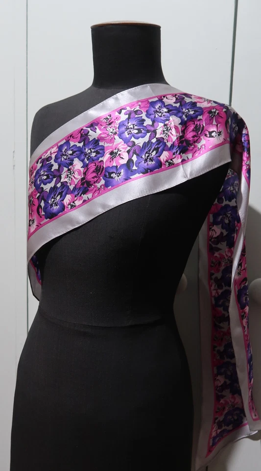 Vintage 17 x 154cm Oblong Laura Ashley Purple & Pink Floral Silk Scarf - image 2 of 4