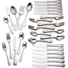 Lenox Silverware Set For 12, French Perle 65-Piece Flatware Set with Serving ...