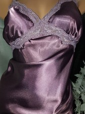 VTG SATIN SHINY G 0 BABYDOLL PURPLE LACY BOWS LINGERIE NIGHTGOWN NIGHTIE M 38"