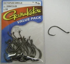 GAMAKATSU OCTOPUS CIRCLE HOOK VALUE SALTWATER FRESHWATER PACK 3/0 208413-25