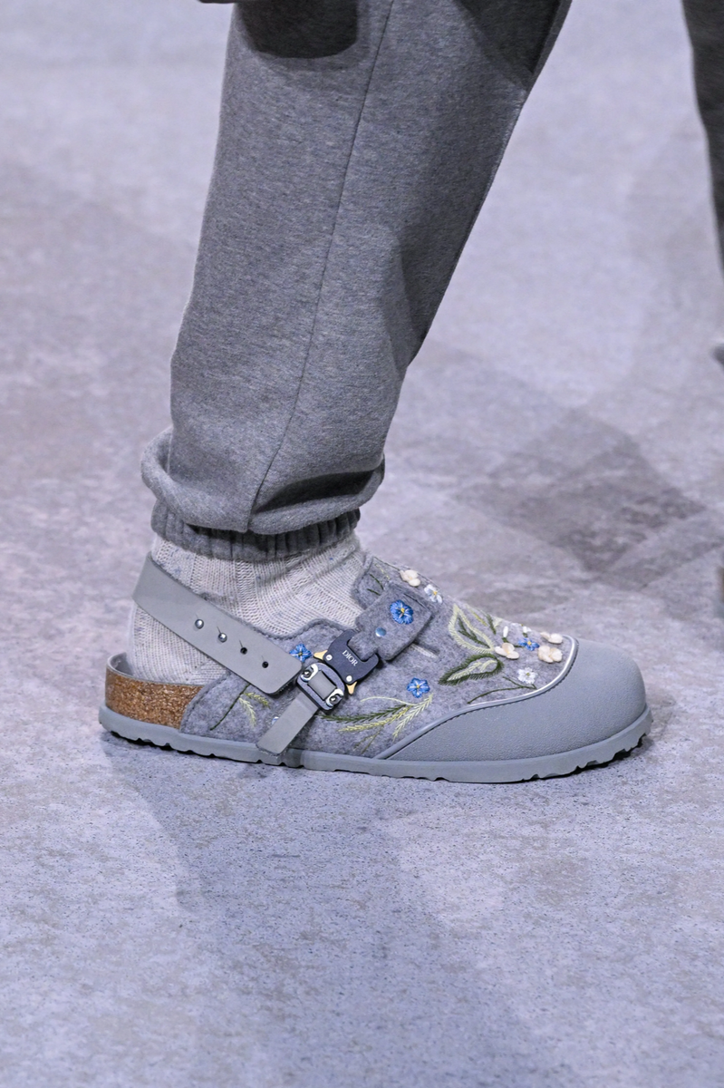 Dior Birkenstock Tokio Mule Grey Floral Slingback Nubuck Suede