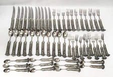 VAGABOND HOUSE Pewter Antler Flatware Set Service for 11 Rustic Lodge 55 Pieces