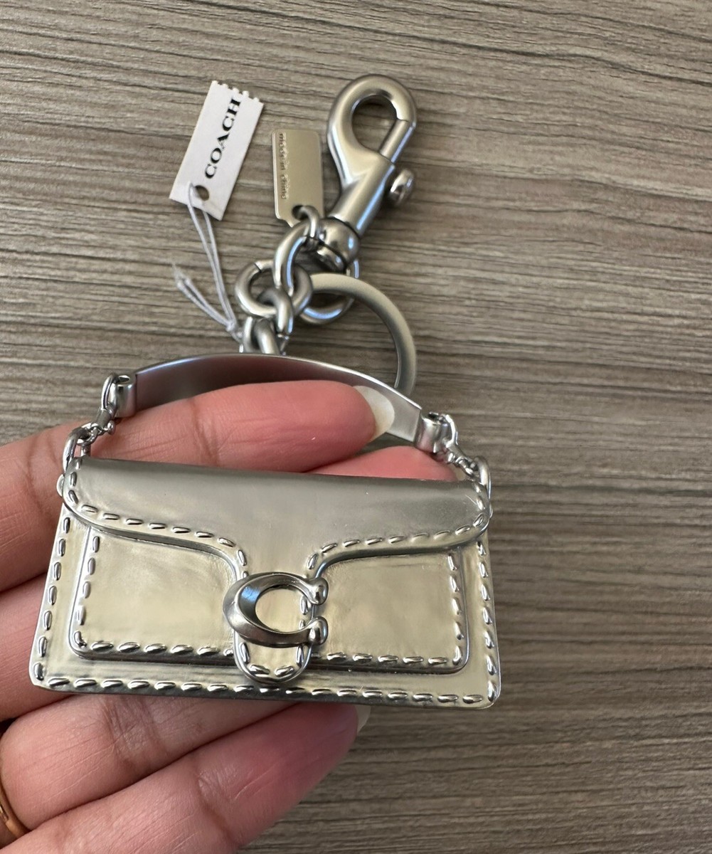 NWT Coach Iconic Metal 3D Tabby Bag Charm Silver Keychain