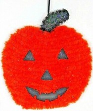 Halloween Orange Pumpkin Tinsel Garland 10 1/2" x 11 1/2" Wall Decoration New