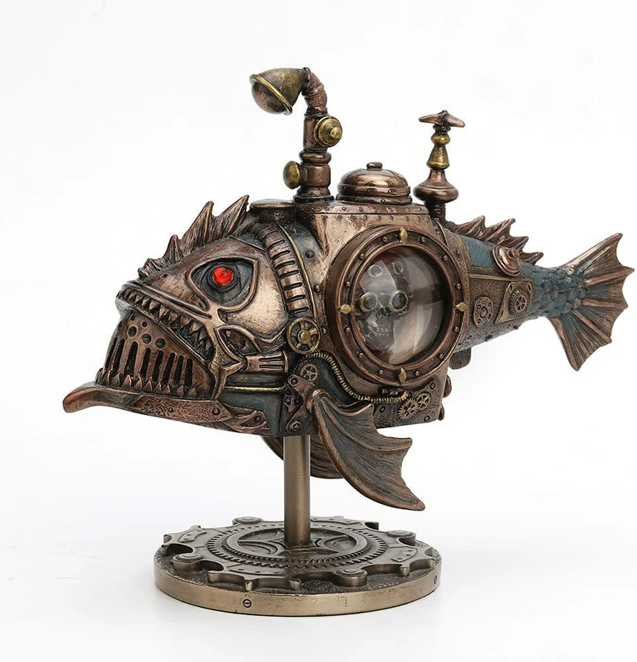 Steampunk Submarino Melanocetus Unus Figura Fantasía Bronce Fundido en Frío Decoración Foto 2 de 4