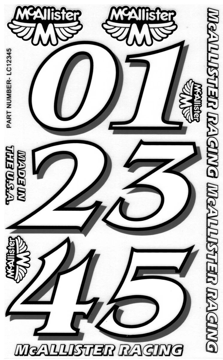 RC Car Decals, 1/10th, Classic Style Racing Number, Late Models, Stock Car,  Oval