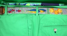 "Hand-Needlepoint Tropical Fish Motif Belt" Sz 35