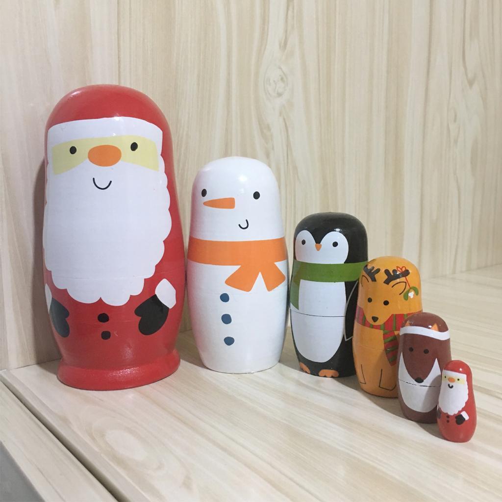 6-Piece Santa Claus Russian Nesting Doll Set - Handmade Wooden Matryoshka Stacking Dolls 6 Inches Tall