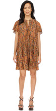 Michael Michael Kors Women Paisley Chain Pleated Dress Bright Terracotta Size XL