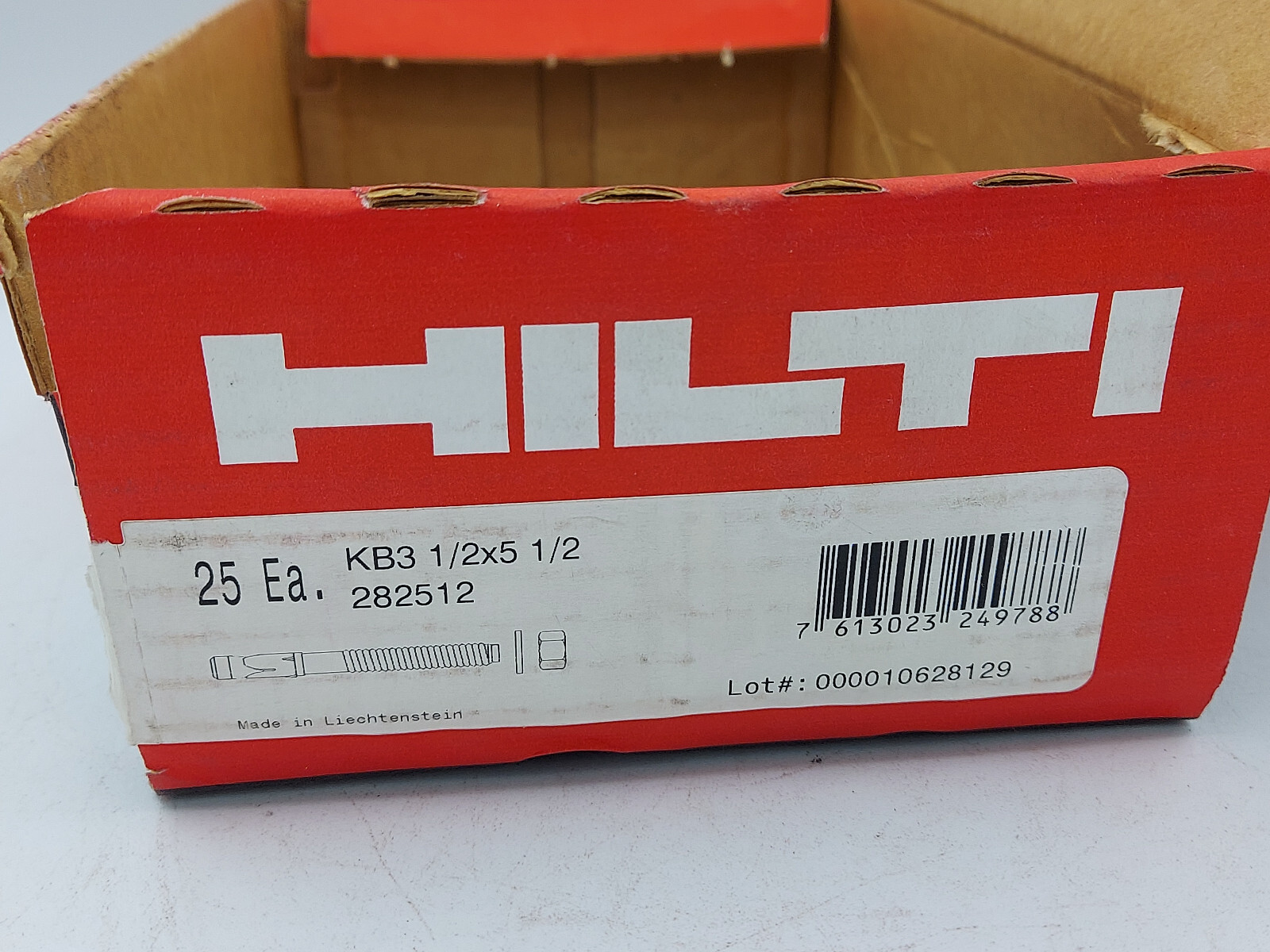 Hilti Expansion Anchor KB3 ½" ½" Box Of 25 Bolts 282512 for sale online