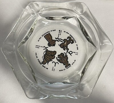 VINTAGE ZODIAC SIGN CAPRICORN, ARIES, PISCES, AND AQUARIUS GLASS ASHTRAY #57