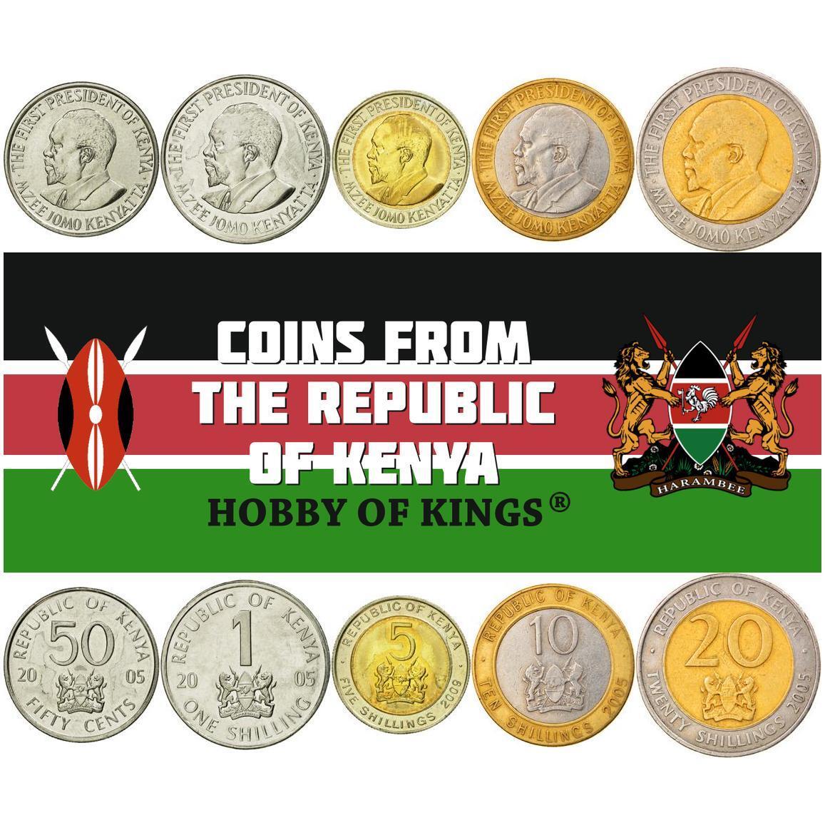 Kenya | 5 Coin Set | 50 Cents 1 5 10 20 Shillings | Lions | 2005 - 2009 |  eBay UK