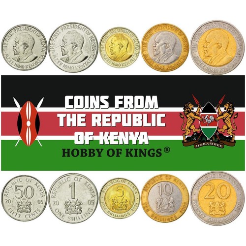 Kenya | 5 Coin Set | 50 Cents 1 5 10 20 Shillings | Lions | 2005 - 2009