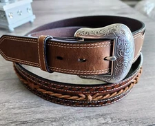 Twisted X Western Cowboy Ranger Tooled Leather Belt Barbed Wire Center Size 46