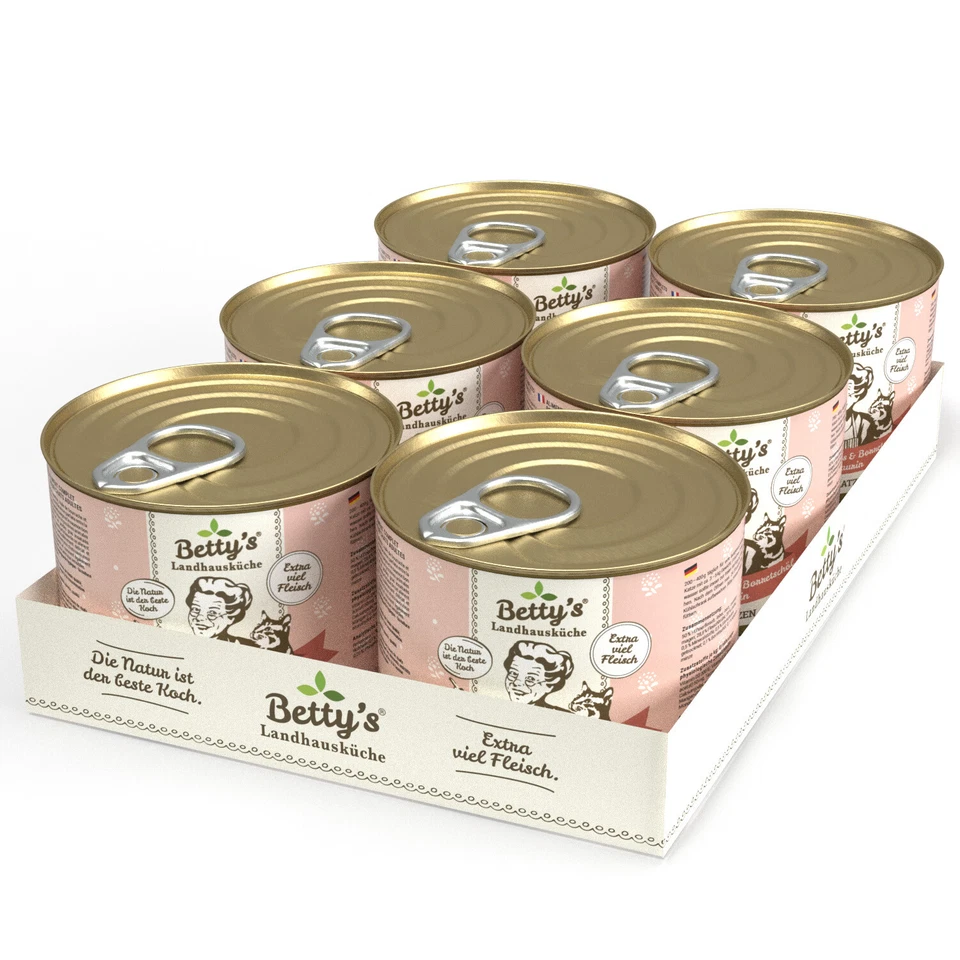 Betty`s Landhausküche Katze Huhn mit Lachs 6x 200g Ds. (11,75€/1kg)